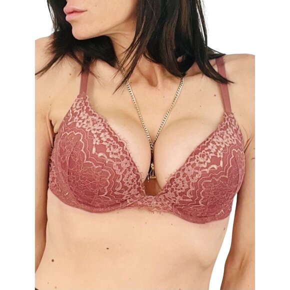 Victorias Secret Dream Angels Sexy Metallic Mauve Pink Lace Push Up Bra 36C/34D - Picture 7 of 16